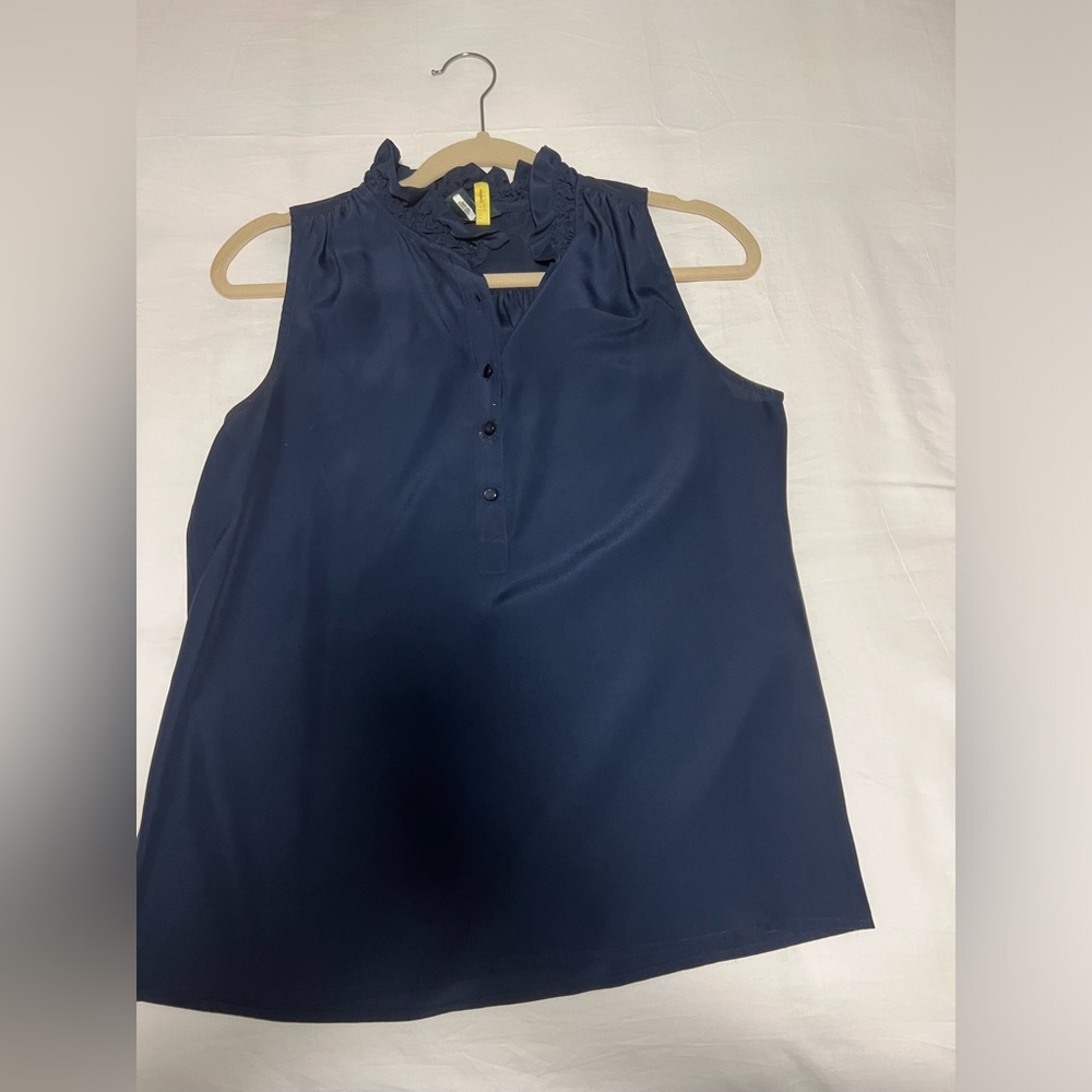 J. Crew navy blue satin/silk sleeve blouse